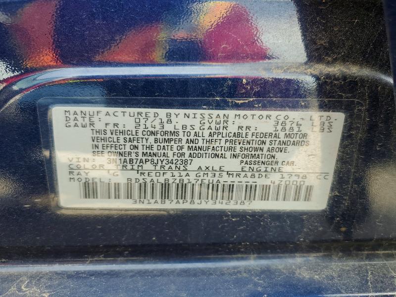 55000186 :رقم المزاد ، 3N1AB7AP8JY342387 vin ، 2018 Nissan Sentra مزاد بيع