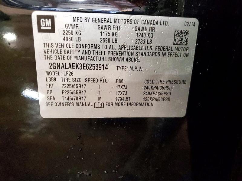 52543526 :رقم المزاد ، 2GNALAEK3E6253914 vin ، 2014 Chevrolet Equinox مزاد بيع
