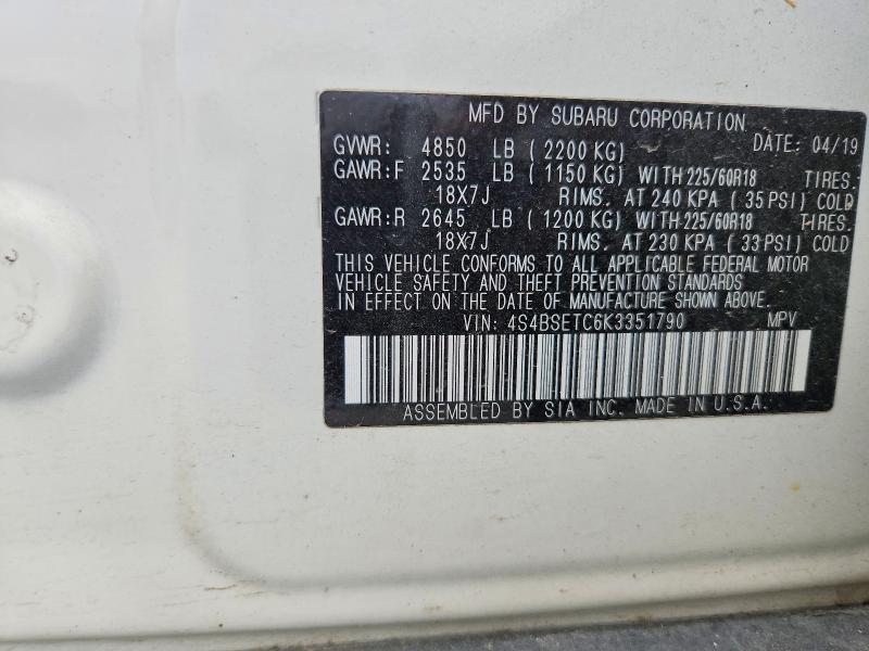 Продаж на аукціоні авто 2019 Subaru Outback, vin: 4S4BSETC6K3351790, номер лоту: 52496016