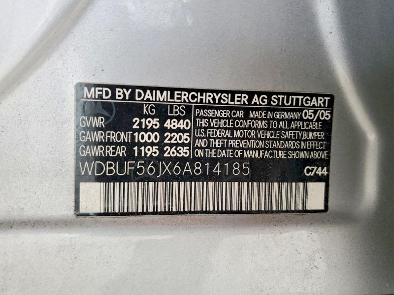 2006 Mercedes-benz E მანქანა იყიდება აუქციონზე, vin: WDBUF56JX6A814185, აუქციონის ნომერი: 52416486
