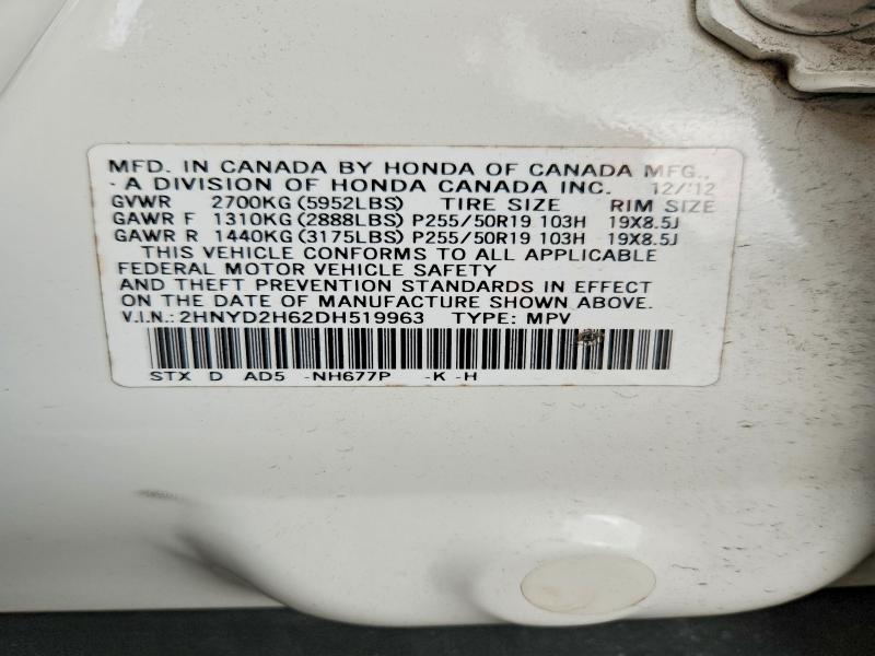 Продаж на аукціоні авто 2013 Acura Mdx, vin: 2HNYD2H62DH519963, номер лоту: 54134416
