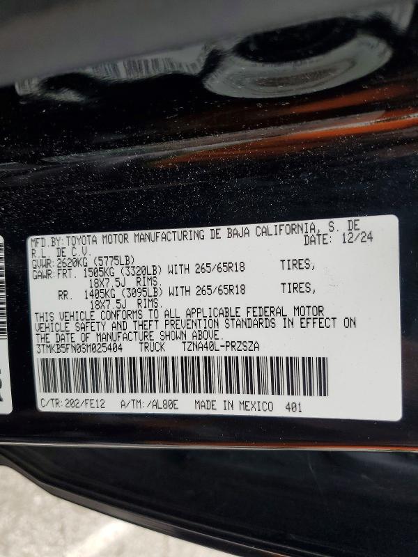 52500646 :رقم المزاد ، 3TMKB5FN0SM025404 vin ، 2025 Toyota Tacoma مزاد بيع