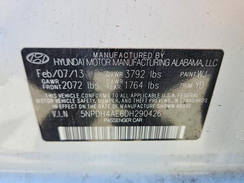 53833486 :رقم المزاد ، 5NPDH4AE6DH290426 vin ، 2013 Hyundai Elantra مزاد بيع