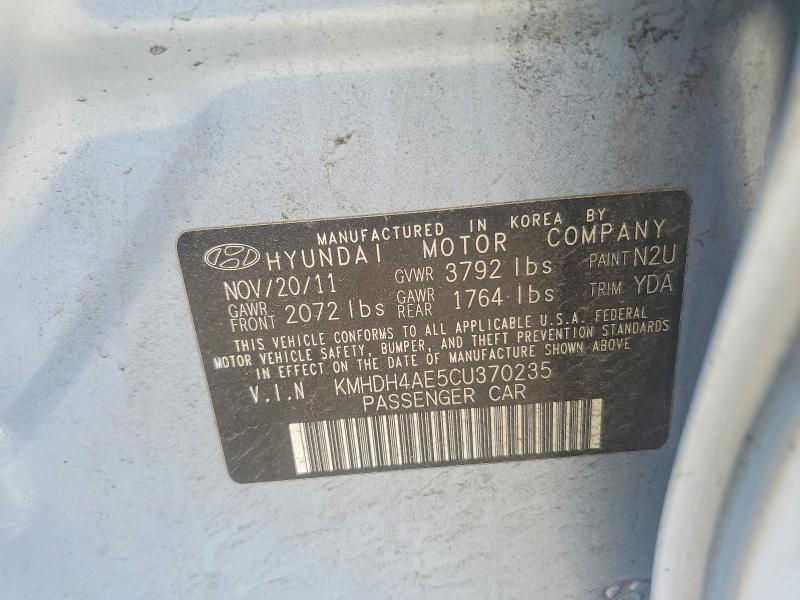 Aukcja sprzedaży 2012 Hyundai Elantra, vin: KMHDH4AE5CU370235, numer aukcji: 55170486