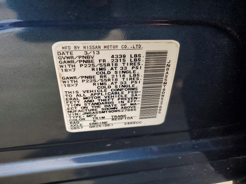 55313346 :رقم المزاد ، JN8AS5MT9DW527865 vin ، 2013 Nissan Rogue مزاد بيع