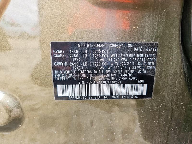 Aukcja sprzedaży 2020 Subaru Outback, vin: 4S4BTACC0L3118253, numer aukcji: 53837636