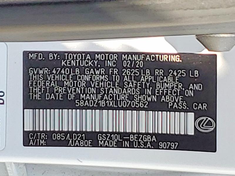 Продажа на аукционе авто 2020 Lexus Es, vin: 58ADZ1B1XLU070562, номер лота: 55097696