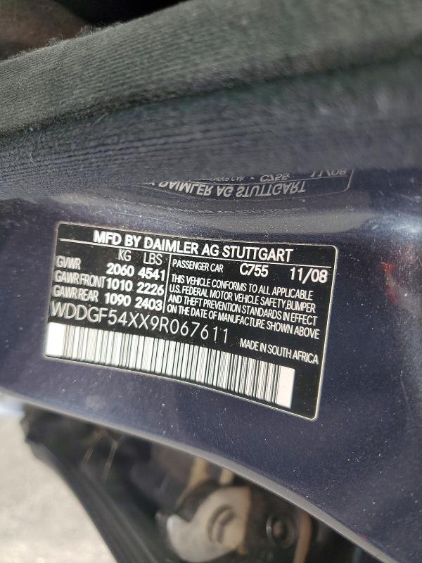 Продажа на аукционе авто 2009 Mercedes-benz C, vin: WDDGF54XX9R067611, номер лота: 54787806