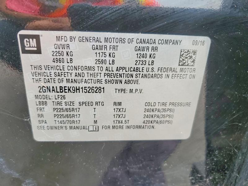 2017 Chevrolet Equinox მანქანა იყიდება აუქციონზე, vin: 2GNALBEK9H1526281, აუქციონის ნომერი: 51908096