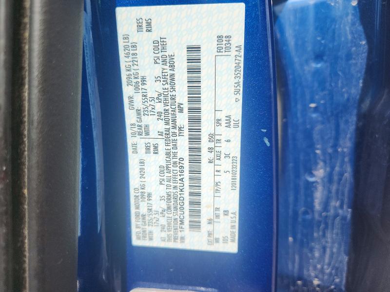 2019 Ford Escape მანქანა იყიდება აუქციონზე, vin: 1FMCU0GD1KUA16970, აუქციონის ნომერი: 52609086