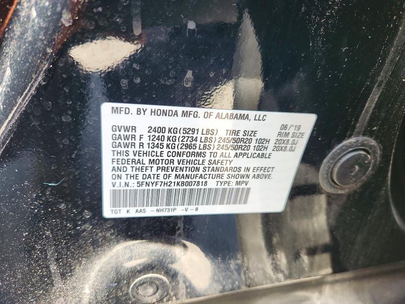 53664756 :رقم المزاد ، 5FNYF7H21KB007818 vin ، 2019 Honda Passport مزاد بيع