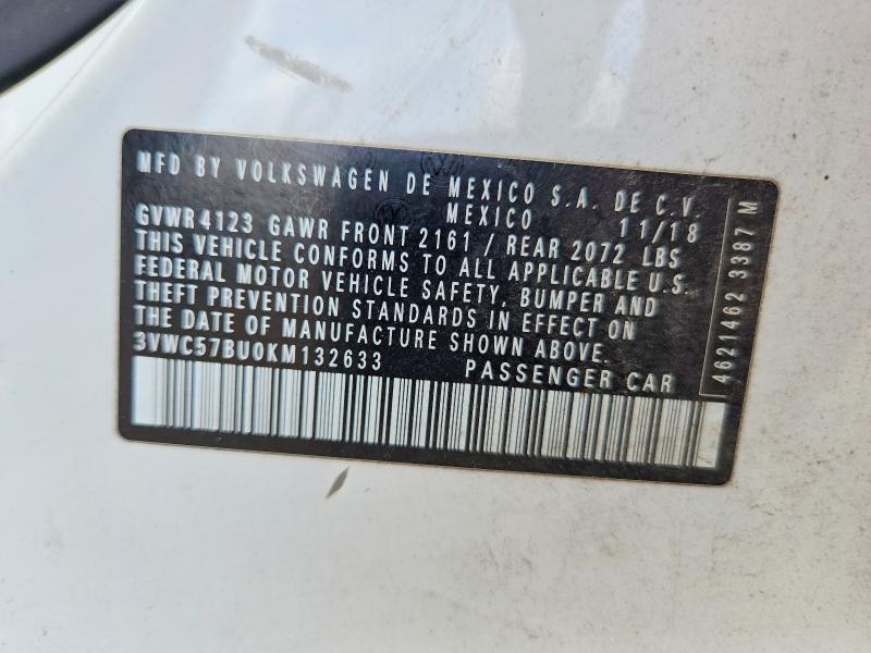 55322396 :رقم المزاد ، 3VWC57BU0KM132633 vin ، 2019 Volkswagen Jetta مزاد بيع