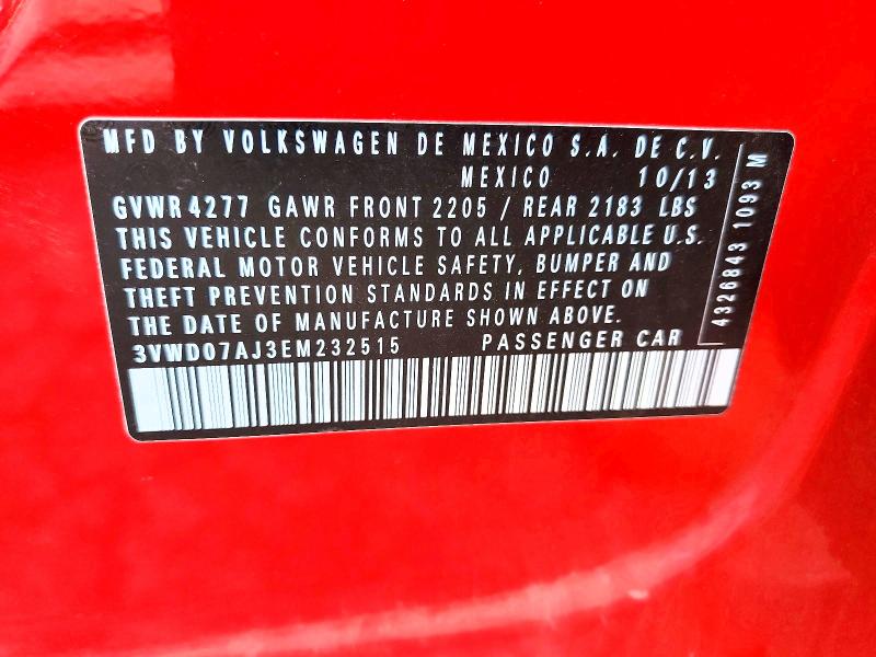 2014 Volkswagen Jetta მანქანა იყიდება აუქციონზე, vin: 3VWD07AJ3EM232515, აუქციონის ნომერი: 52488866