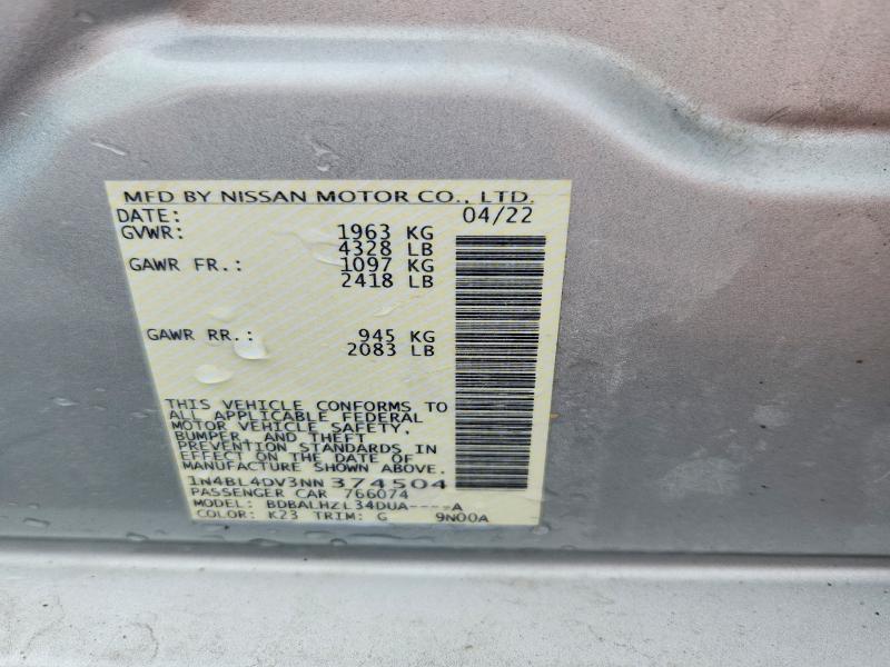 Продажа на аукционе авто 2022 Nissan Altima, vin: 1N4BL4DV3NN374504, номер лота: 54181256