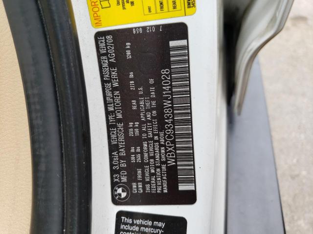 Продаж на аукціоні авто 2008 Bmw X3 3.0si, vin: WBXPC93438WJ14028, номер лоту: 56036293