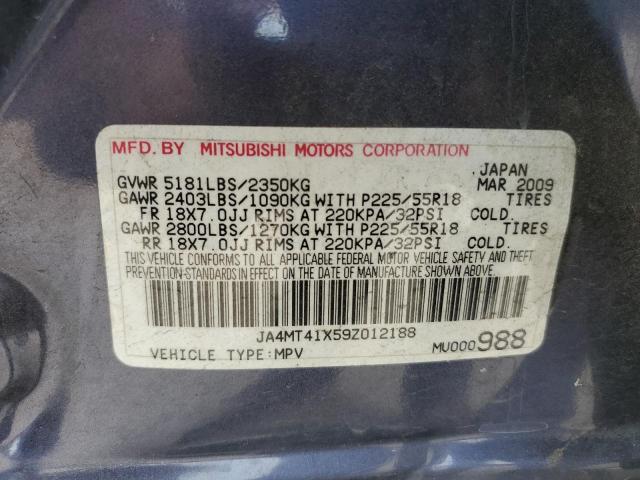 55394603 :رقم المزاد ، JA4MT41X59Z012188 vin ، 2009 Mitsubishi Outlander Xls مزاد بيع