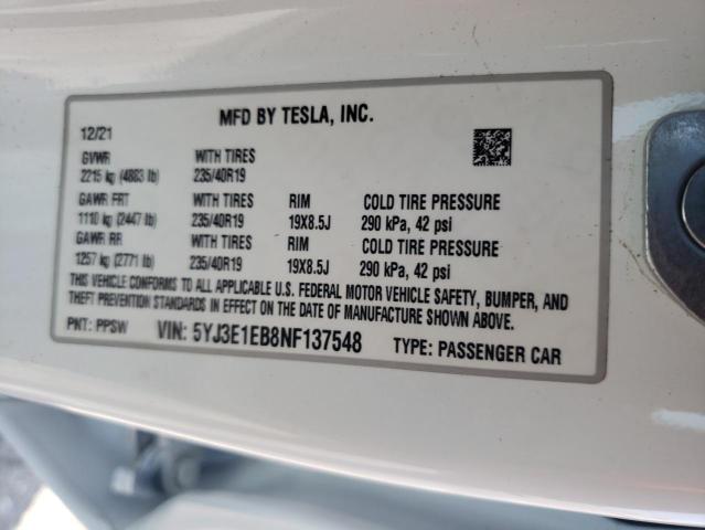 Продажа на аукционе авто 2022 Tesla Model 3, vin: 5YJ3E1EB8NF137548, номер лота: 55411903