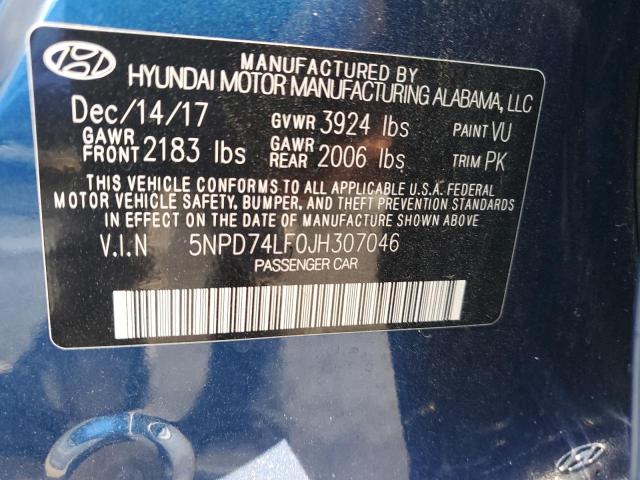 2018 Hyundai Elantra Se მანქანა იყიდება აუქციონზე, vin: 5NPD74LF0JH307046, აუქციონის ნომერი: 55794353