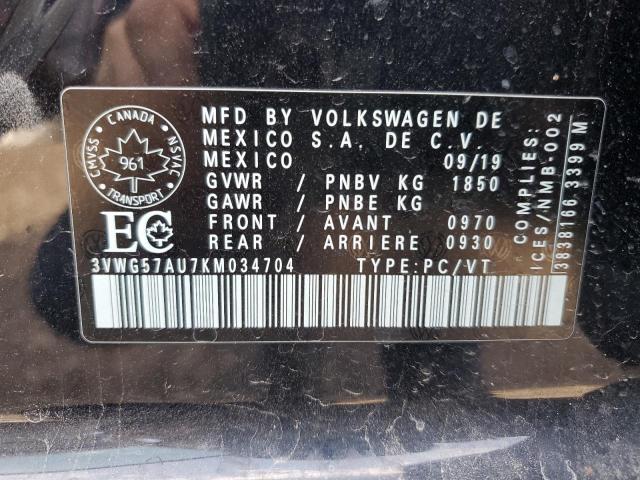 Продажа на аукционе авто 2019 Volkswagen Golf S, vin: 3VWG57AU7KM034704, номер лота: 57264463