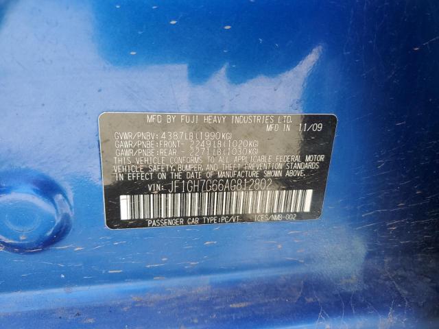 54494923 :رقم المزاد ، JF1GH7G66AG812802 vin ، 2010 Subaru Impreza Wrx Limited مزاد بيع