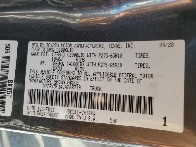 57142693 :رقم المزاد ، 5TFRY5F14LX268719 vin ، 2020 Toyota Tundra Double Cab Sr/sr5 مزاد بيع