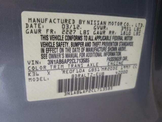 57751143 :رقم المزاد ، 3N1AB6AP2CL713585 vin ، 2012 Nissan Sentra 2.0 مزاد بيع