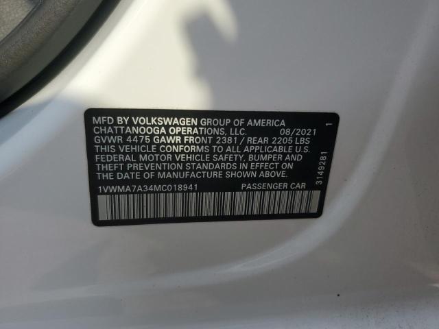 58154323 :رقم المزاد ، 1VWMA7A34MC018941 vin ، 2021 Volkswagen Passat R-line مزاد بيع