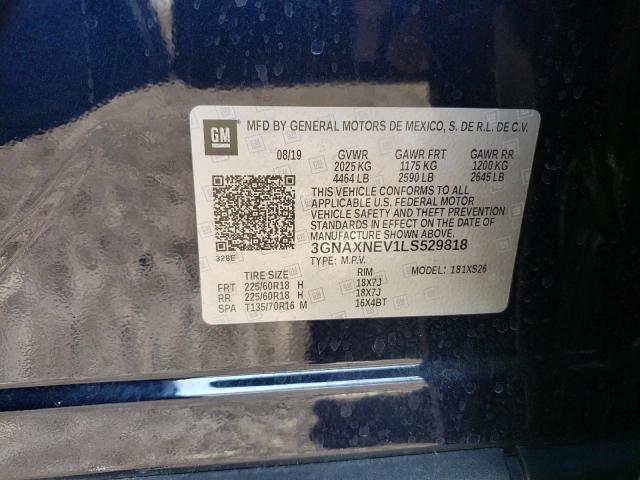 2020 Chevrolet Equinox Premier მანქანა იყიდება აუქციონზე, vin: 3GNAXNEV1LS529818, აუქციონის ნომერი: 57087653