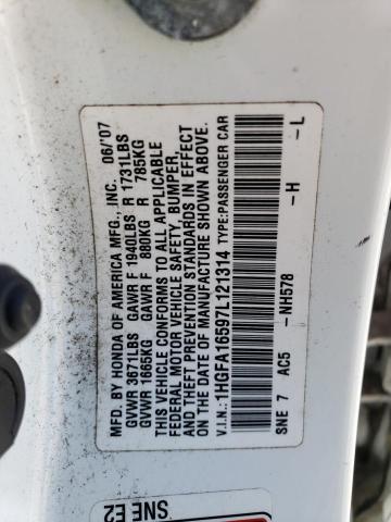 Aukcja sprzedaży 2007 Honda Civic Lx, vin: 1HGFA16597L121314, numer aukcji: 57056093
