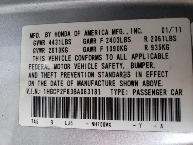 56752553 :رقم المزاد ، 1HGCP2F83BA083181 vin ، 2011 Honda Accord Exl مزاد بيع
