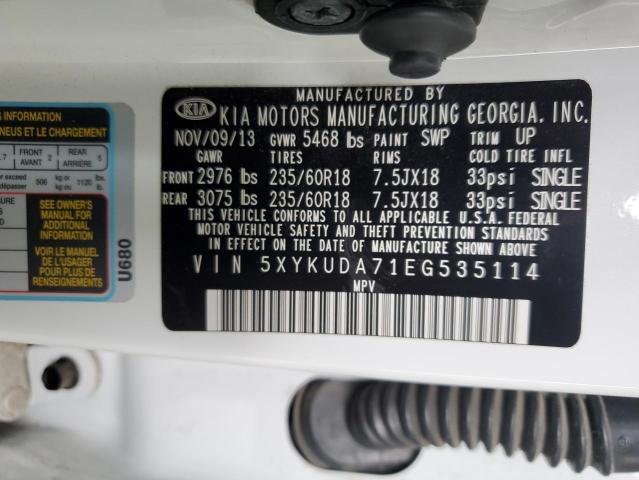 55256793 :رقم المزاد ، 5XYKUDA71EG535114 vin ، 2014 Kia Sorento Ex مزاد بيع