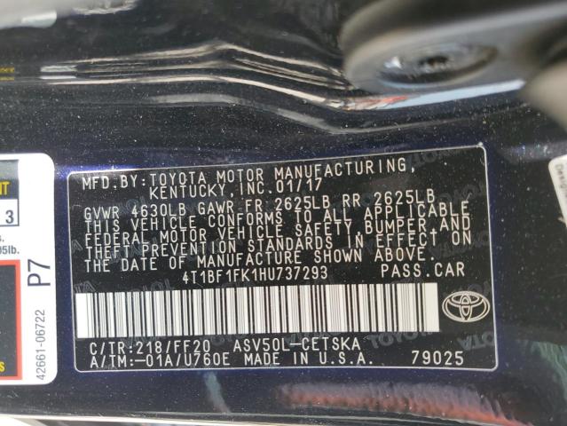 Продажа на аукционе авто 2017 Toyota Camry Le, vin: 4T1BF1FK1HU737293, номер лота: 53128673