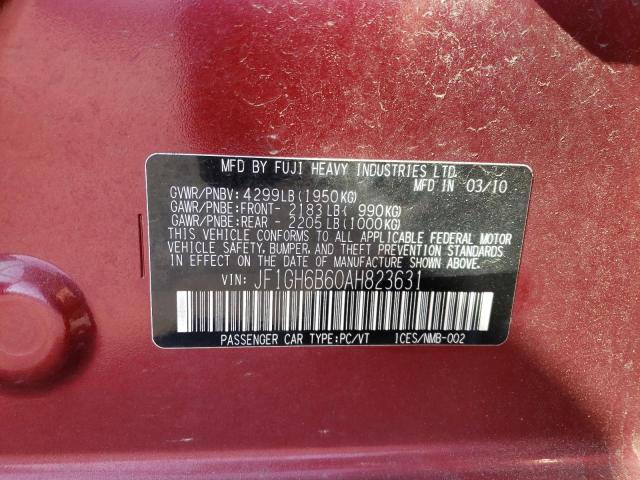 56577153 :رقم المزاد ، JF1GH6B60AH823631 vin ، 2010 Subaru Impreza 2.5i Premium مزاد بيع