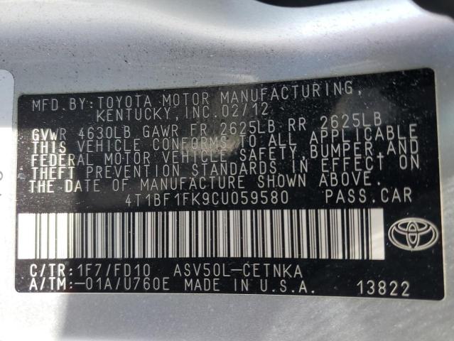 Продаж на аукціоні авто 2012 Toyota Camry Base, vin: 4T1BF1FK9CU059580, номер лоту: 57471353