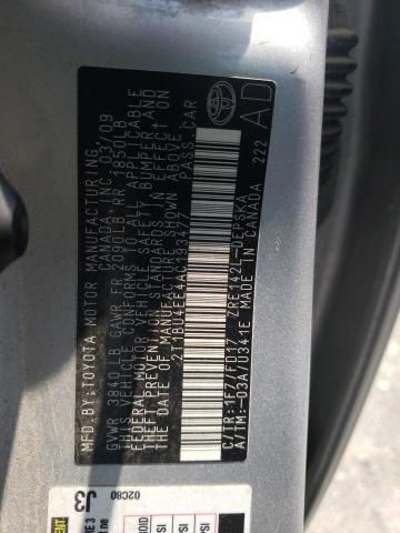 56314933 :رقم المزاد ، 2T1BU4EE4AC193477 vin ، 2010 Toyota Corolla Base مزاد بيع