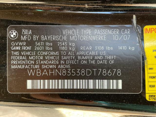 Aukcja sprzedaży 2008 Bmw 750 Li, vin: WBAHN83538DT78678, numer aukcji: 56858233