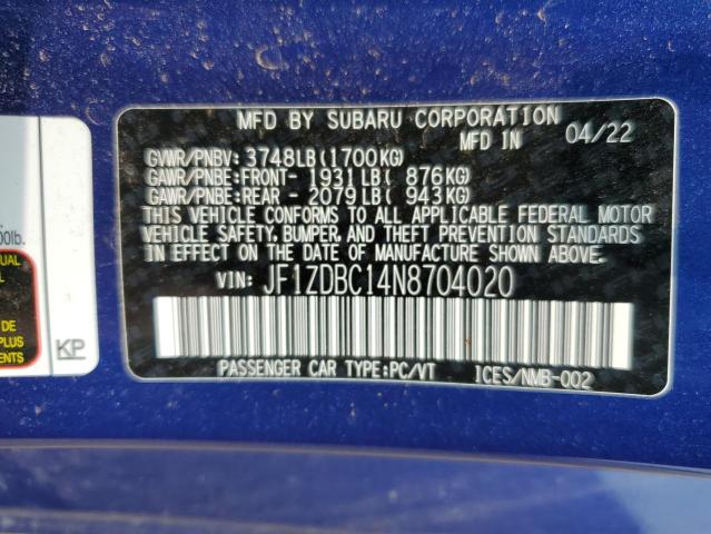 Продаж на аукціоні авто 2022 Subaru Brz Premium, vin: JF1ZDBC14N8704020, номер лоту: 58559613