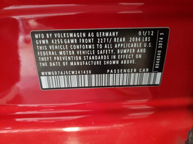 54443363 :رقم المزاد ، WVWGD7AJ5CW241430 vin ، 2012 Volkswagen Gti مزاد بيع