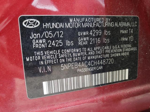Aukcja sprzedaży 2012 Hyundai Sonata Gls, vin: 5NPEB4AC4CH448720, numer aukcji: 53881153