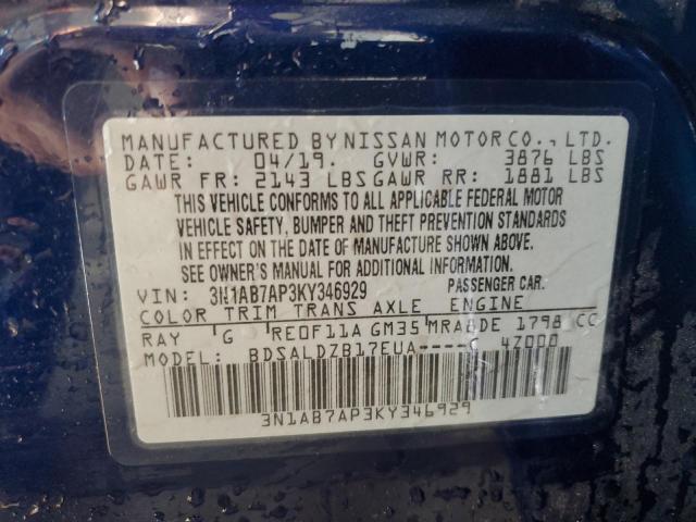 57087563 :رقم المزاد ، 3N1AB7AP3KY346929 vin ، 2019 Nissan Sentra S مزاد بيع