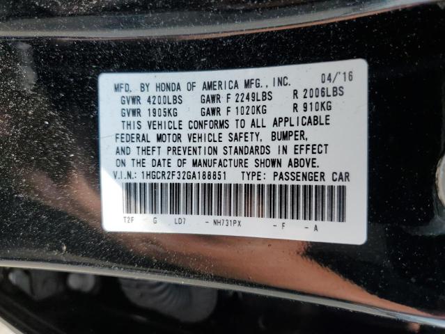 Aukcja sprzedaży 2016 Honda Accord Lx, vin: 1HGCR2F32GA188851, numer aukcji: 55001733