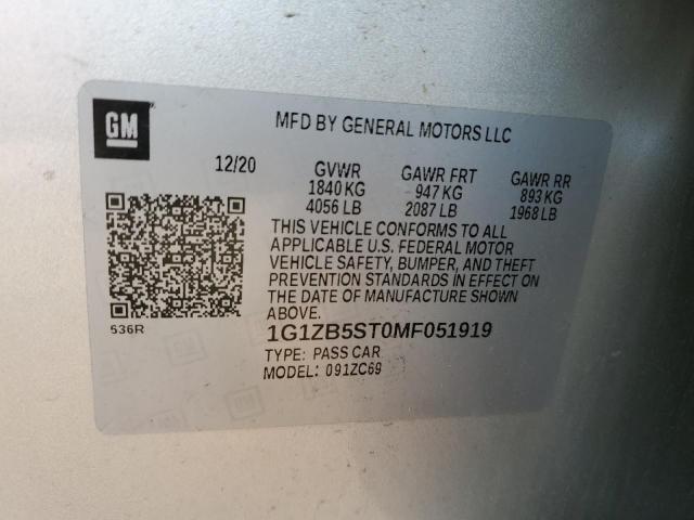 2021 Chevrolet Malibu Ls მანქანა იყიდება აუქციონზე, vin: 1G1ZB5ST0MF051919, აუქციონის ნომერი: 55781333