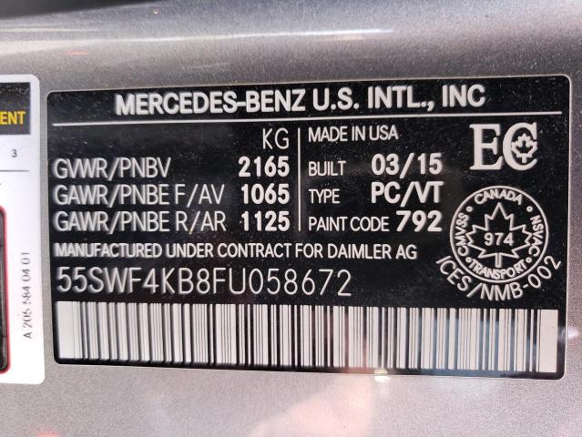 2015 Mercedes-benz C მანქანა იყიდება აუქციონზე, vin: 55SWF4KB8FU058672, აუქციონის ნომერი: 56169103