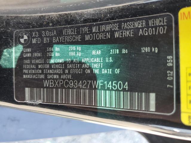 2007 Bmw X3 3.0si მანქანა იყიდება აუქციონზე, vin: WBXPC93427WF14504, აუქციონის ნომერი: 57980563