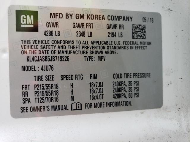 2018 Buick Encore Preferred მანქანა იყიდება აუქციონზე, vin: KL4CJASB5JB719226, აუქციონის ნომერი: 54595953