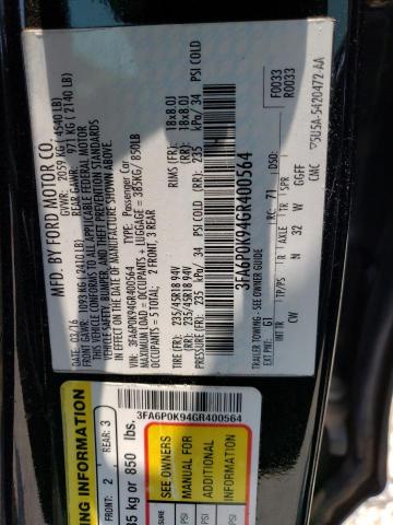 54981503 :رقم المزاد ، 3FA6P0K94GR400564 vin ، 2016 Ford Fusion Titanium مزاد بيع