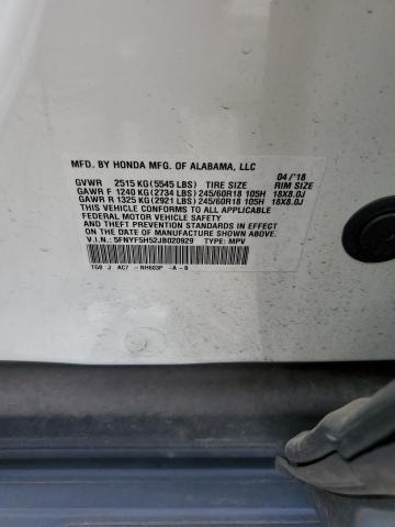 54720253 :رقم المزاد ، 5FNYF5H52JB020929 vin ، 2018 Honda Pilot Exl مزاد بيع