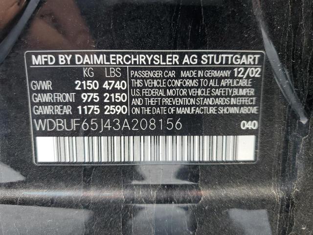 54878383 :رقم المزاد ، WDBUF65J43A208156 vin ، 2003 Mercedes-benz E 320 مزاد بيع