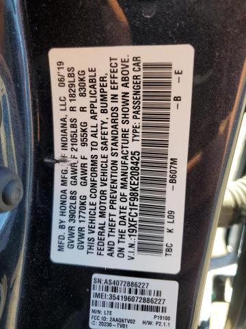 Aukcja sprzedaży 2019 Honda Civic Touring, vin: 19XFC1F98KE208425, numer aukcji: 58225054