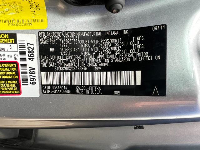 58780354 :رقم المزاد ، 5TDKK3DC2CS179846 vin ، 2012 Toyota Sienna Le مزاد بيع